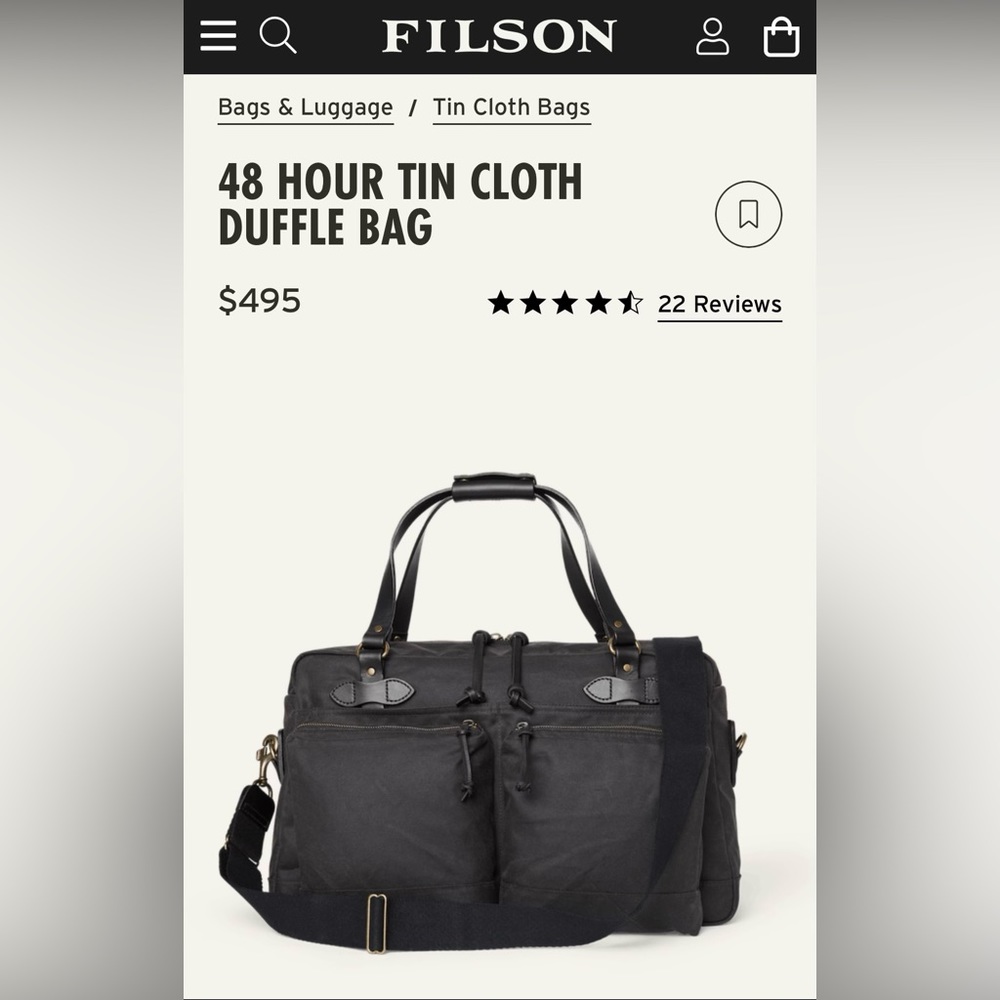FILSON 48 hour Tin Cloth Duffel Bag in Cinder